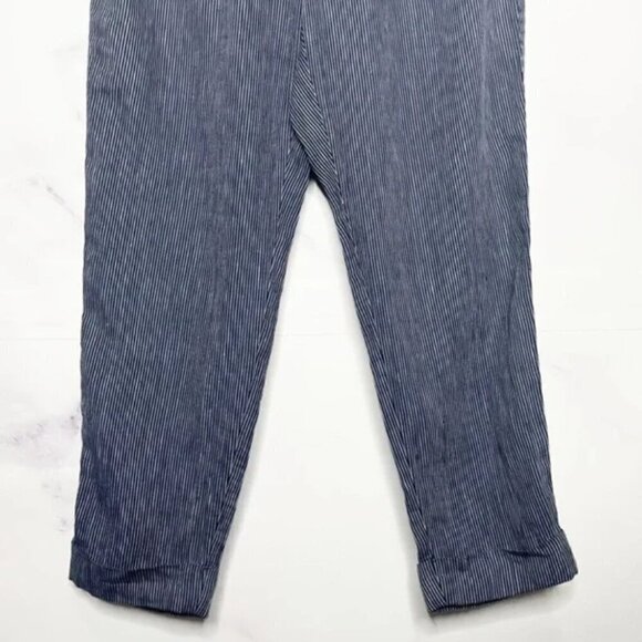 Athleta Stripe Bali Linen Ankle Pant Navy Blue size 10 - Picture 5 of 8